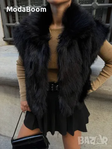 Черен дамски елек с косъм 