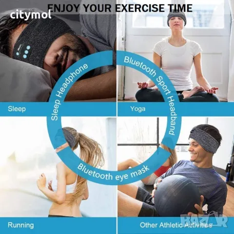 Спортна лента за глава за бягане, Bluetooth 5,2, Hamds free, вграден микрофон и слушалки, USB зарежд, снимка 5 - Безжични слушалки - 47453689