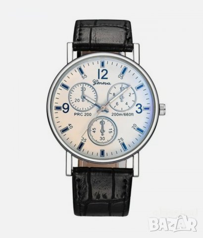 Красив нов бял мъжки ръчен часовник със светъл циферблат и черна кожена каишка., снимка 4 - Мъжки - 28264646
