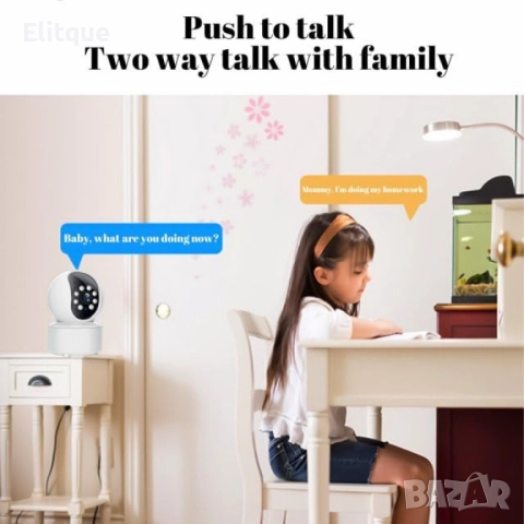 Камера 360° WiFi охранителна, с 2MP, 2-посочно аудио и нощен цвят – Идеалният бебефон за вашия дом, снимка 8 - Друга електроника - 52753300