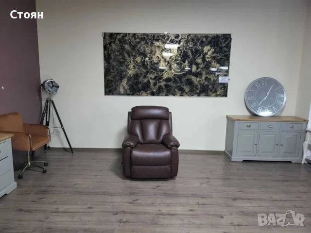  Кафяв кожен фотьойл La-z-boy с ръчен релаксиращ механизъм, снимка 1