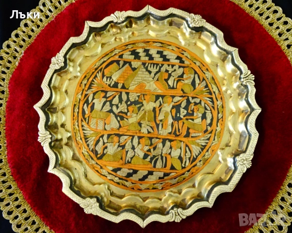 Бронзов поднос,чиния за стена Египет., снимка 3 - Антикварни и старинни предмети - 51823745