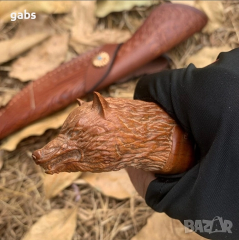 Японски ловен нож MYATO WOOLF DAMASK с кожена кания,LN429, снимка 8 - Ножове - 52662409