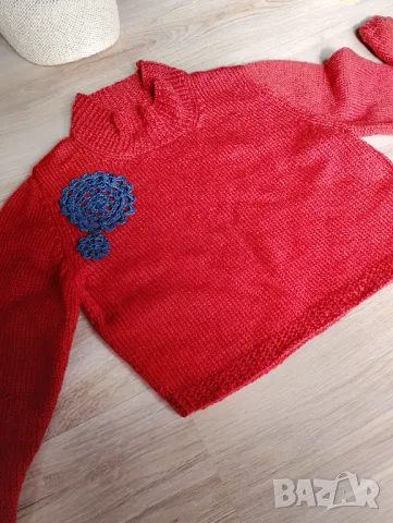 Ръчно плетен къс дамски пуловер - нов, снимка 5 - Блузи с дълъг ръкав и пуловери - 49262276