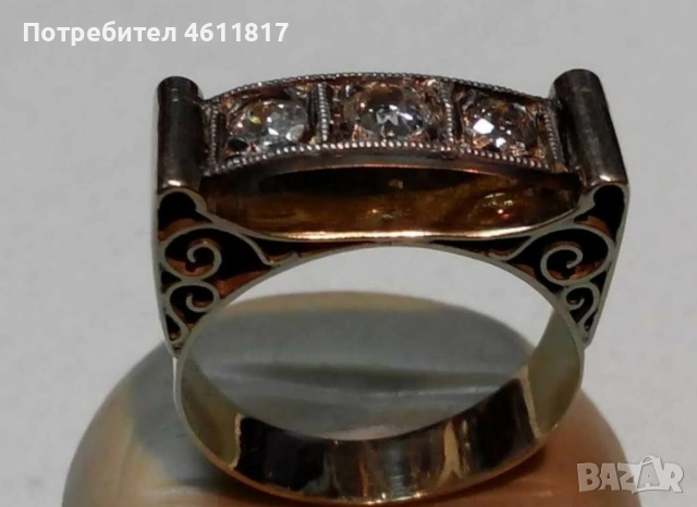 Стар златен пръстен с диаманти, снимка 3 - Пръстени - 52176793