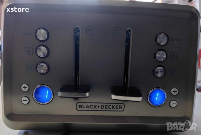 Мощен тостер Black+decker BXTO1960E - Неръждаема стомана с 4 слота, LCD дисплей и стойка за кифли, снимка 7 - Тостери - 52697370