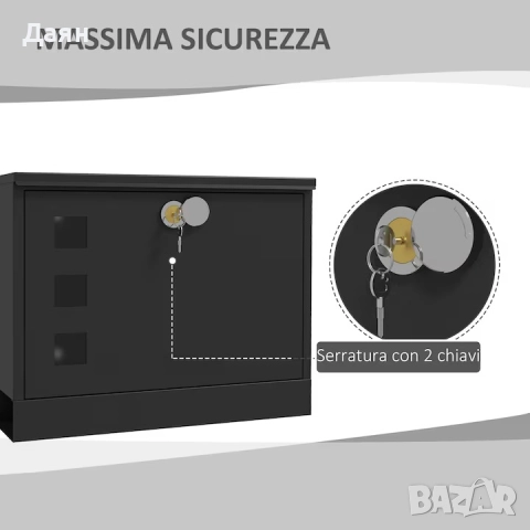 Пощенска кутия Homcom, здрав метал, 3 прозореца, черна, снимка 3 - Други стоки за дома - 52451674