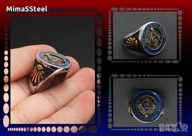 Мъжки  Масонски стоманен пръстен Stainless Steel 316L, снимка 4 - Пръстени - 28311614
