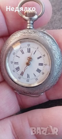 Сребърен джобен часовник,цветен емайл,1890, снимка 1 - Антикварни и старинни предмети - 43909408