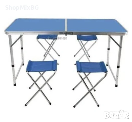  Сгъваем комплект къмпинг маса с 4 стола, алуминиева, регулируема 