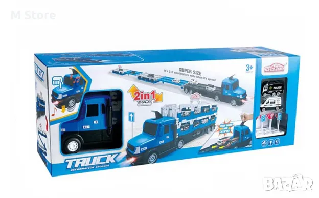 Камион автовоз с катапулт и супер дълга писта за изстрелване на коли (211 см).