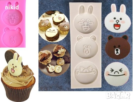 Лице Мече Зайче силиконов молд форма украса мъфини фондан торта шоколад гипс