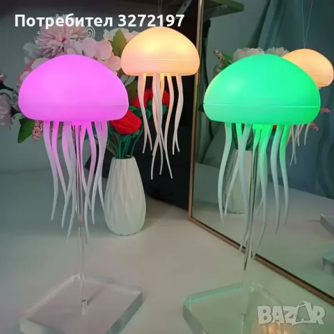 2024 Дизайнерска Акумулаторна LED Лампа Медуза RGB Градиент,Звуков Контрол и Сензор за Докосване,USB, снимка 11 - Настолни лампи - 47995276