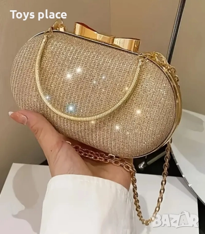 Официална златиста чантичка, Бляскава малка чанта за повод, бал, сватба , снимка 2 - Чанти - 51712419