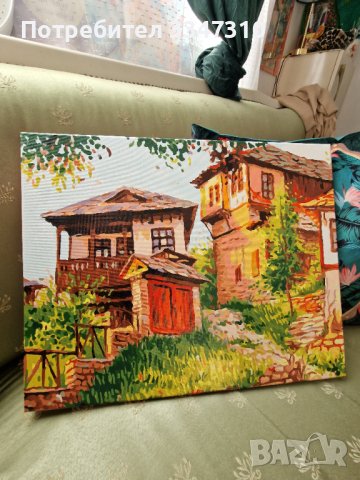 Прекрасна Картина с Пейзаж от Български Етно Къщи / Домашен Уют в Цветове !, снимка 2 - Картини - 43167113