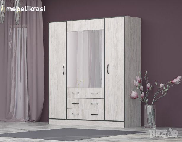 Гардероб  "Лайт"-четворка с чекмеджета и огледала., снимка 3 - Гардероби - 38615453