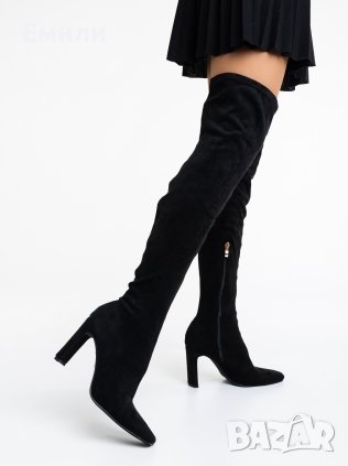№ 40 и 41 дамски високи ботуши чизми от имитация на велур и с висок ток в черен цвят, снимка 1 - Дамски ботуши - 43528795