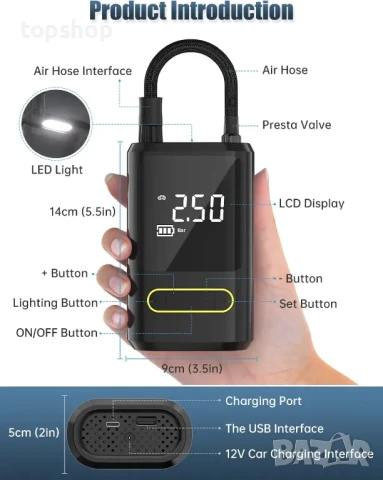 НОВ Мини преносим компресор, помпа, снимка 4 - Компресори - 50501555