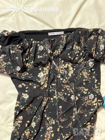 Нова елегантна буфан ръкав еластична  цепка дълга романтична рокля нежен флорален принт , снимка 3 - Рокли - 51414049