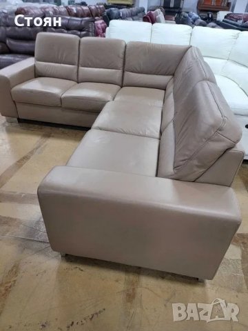 Бежов кожен ъглов диван "ALDOSA", снимка 7 - Дивани и мека мебел - 39965352