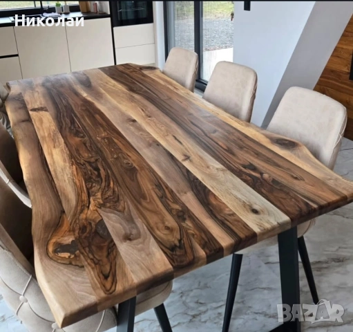 орехова трапезна маса от масив и желязо , снимка 11 - Маси - 53541543