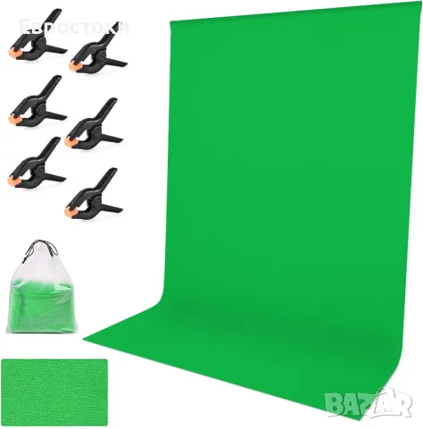 Зелен фотографски фон  1,8 x 2,8 м, удебелен сгъваем плат за навиване на екран със щипки