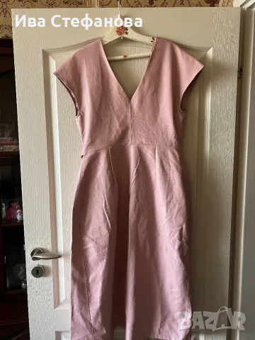 Разкошна елегантна парти  кожена кожа елегантна дълга рокля бебешко розов цвят , снимка 3 - Рокли - 48223259