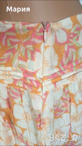 40 М / 42 Л? Kookai Дамска Лятна Пола Плаж Море на Цветя Оранжева Бежова Розова, снимка 6 - Поли - 28664466