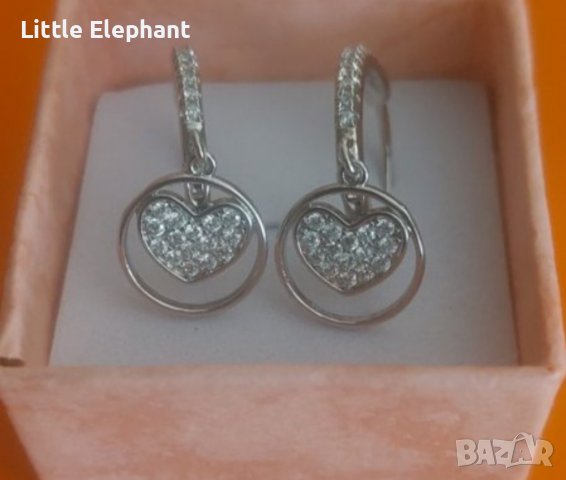 Sale Сребърни висящи обеци сърца circles,white cristals/нови