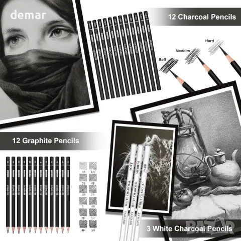 HIFORNY 100 бр. Комплект за рисуване и скициране, професионални артикули за рисуване, снимка 6 - Други - 48442843