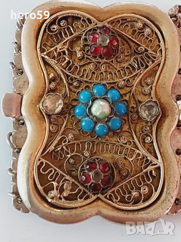Стара европейска сребърна гривна(филигран позлата), снимка 4 - Гривни - 40865912