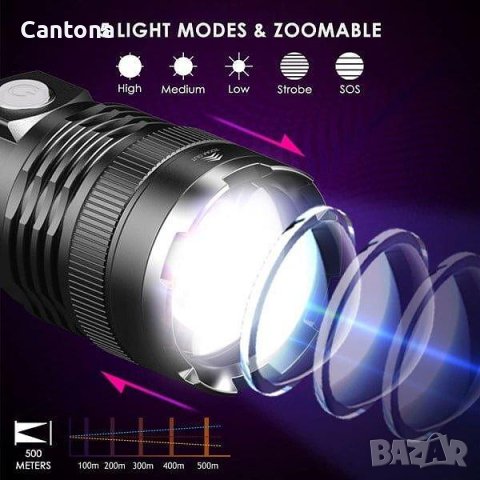 Супер мощен фенер P90, 10 000lm, до 500 метра, акумулаторна батерия, USB, снимка 2 - Къмпинг осветление - 43331179