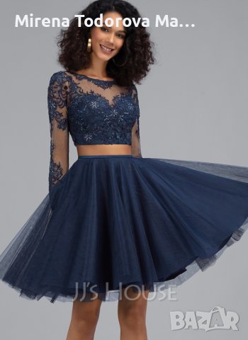 Абитуриентска рокля. А-силует Къса Мини рокля от тюл с пайети.-EU36 XS, S-250лв.