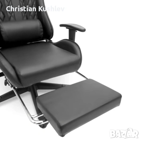 Геймърски стол с прибираща се подложка за крака и функция за масаж - черен, снимка 3 - Столове - 53275414