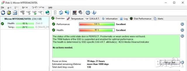 250GB SSD Micron на 70 дни, снимка 2 - Твърди дискове - 53390806
