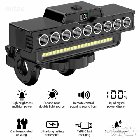 Ултра ярка 9 LED + 21 SMD светлина за велосипед, Фар, Клаксон, Батерия, снимка 2 - Аксесоари за велосипеди - 52003435