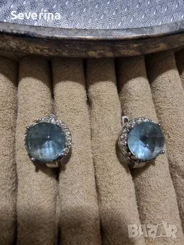 Нови,сребърни, масивни обеци със светлосин камък , снимка 3 - Обеци - 49041571
