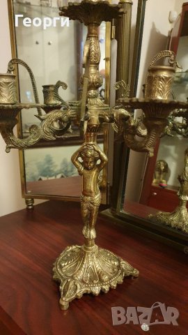 Рядки антикварни фигурални френски бронзови свещници , снимка 3 - Антикварни и старинни предмети - 38561086