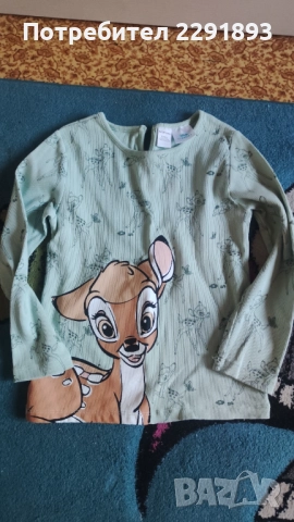 Детска блузка цвят мента с Бамби!Обличана два пъти!