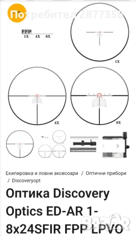 Продавам оптика Discovery Optics ED AR 1-8X24SFIR  FFP LPVO, снимка 13 - Ловно оръжие - 52257532
