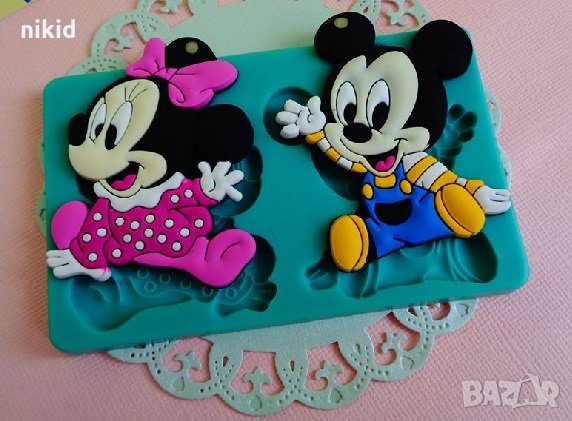 Бебешки Мики и Мини Маус силиконов молд форма декорация торта фондан бисквитки