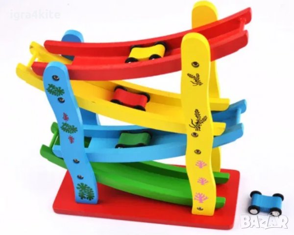 НАМАЛЕНА ЦЕНА! цветна дървена писта на четири нива + четири колички НОВО!, снимка 2 - Образователни игри - 35104352