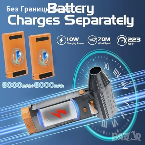 Нов Мощен електрически прахоиздухвач с двойна батерия и LED осветление, снимка 2 - Друга електроника - 52532529