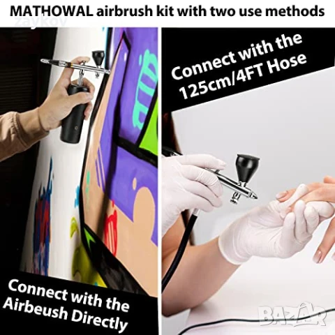 Комплект компресорен аерограф, мини преносим безжичен акумулаторен комплект аерограф, снимка 5 - Компресори - 51368669