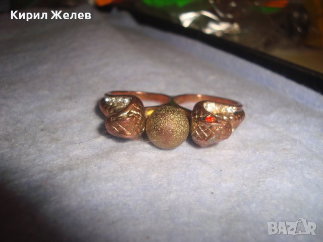 СТАР ЗМИЕВИДЕН ЕГИПЕТСКИ РЕТРО СТИЛ ПОЗЛАТЕН МЕСИНГОВ ПРЪСТЕН ДВОЕН РЯДЪК 20841, снимка 9 - Пръстени - 37514390