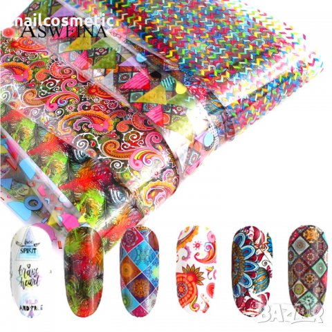 10 цвята комплект фолио за маникюр, снимка 11 - Продукти за маникюр - 28448595