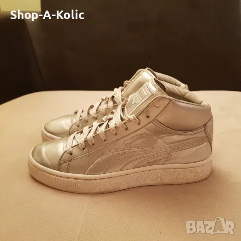 Original Rare PUMA High Rise Metallic Silver Leather Sneakers, снимка 1