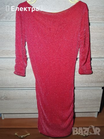 червена рокля със сребристи нишки, снимка 5 - Рокли - 15279653