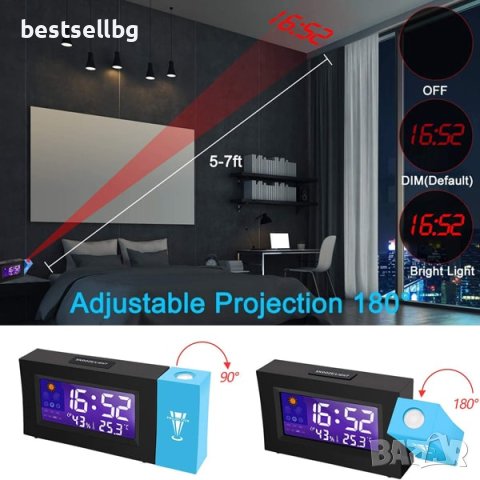 Електронен часовник проектор светещ на тавана термометър аларма влага, снимка 2 - Други - 40573071