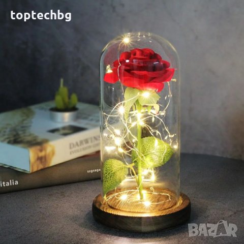 Вечна роза в стъкленица с лампички, снимка 3 - Романтични подаръци - 35541070